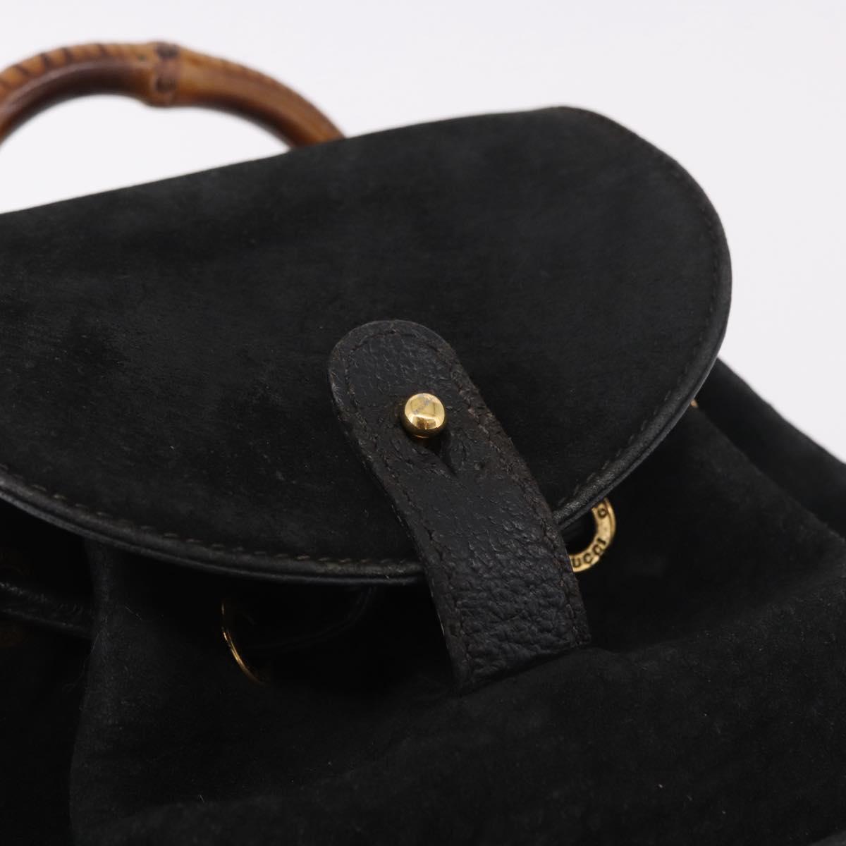 GUCCI Bamboo Backpack Suede Black Gold 003 1705 0030 Auth bs35670A