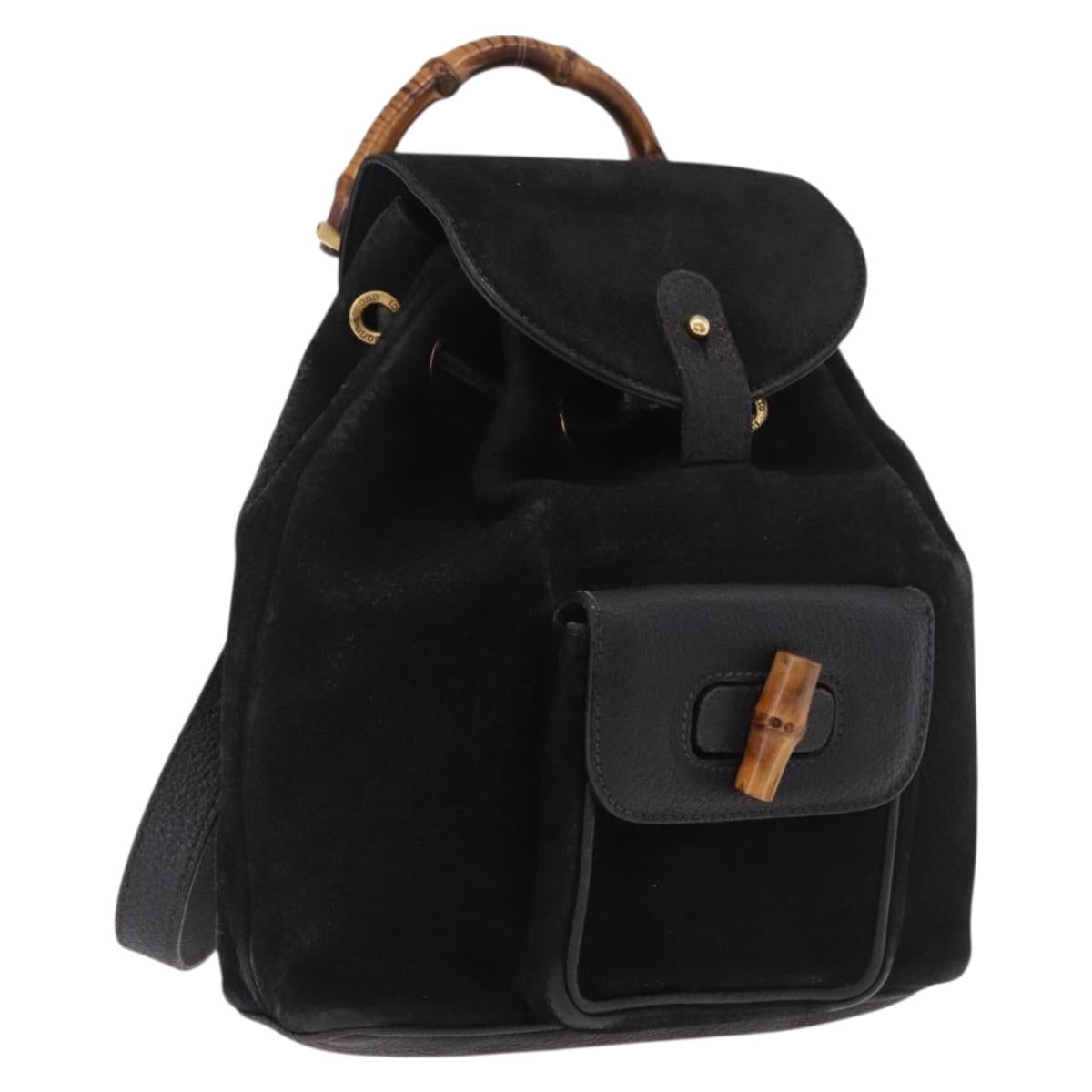 GUCCI Bamboo Backpack Suede Black Gold 003 1705 0030 Auth bs35670A
