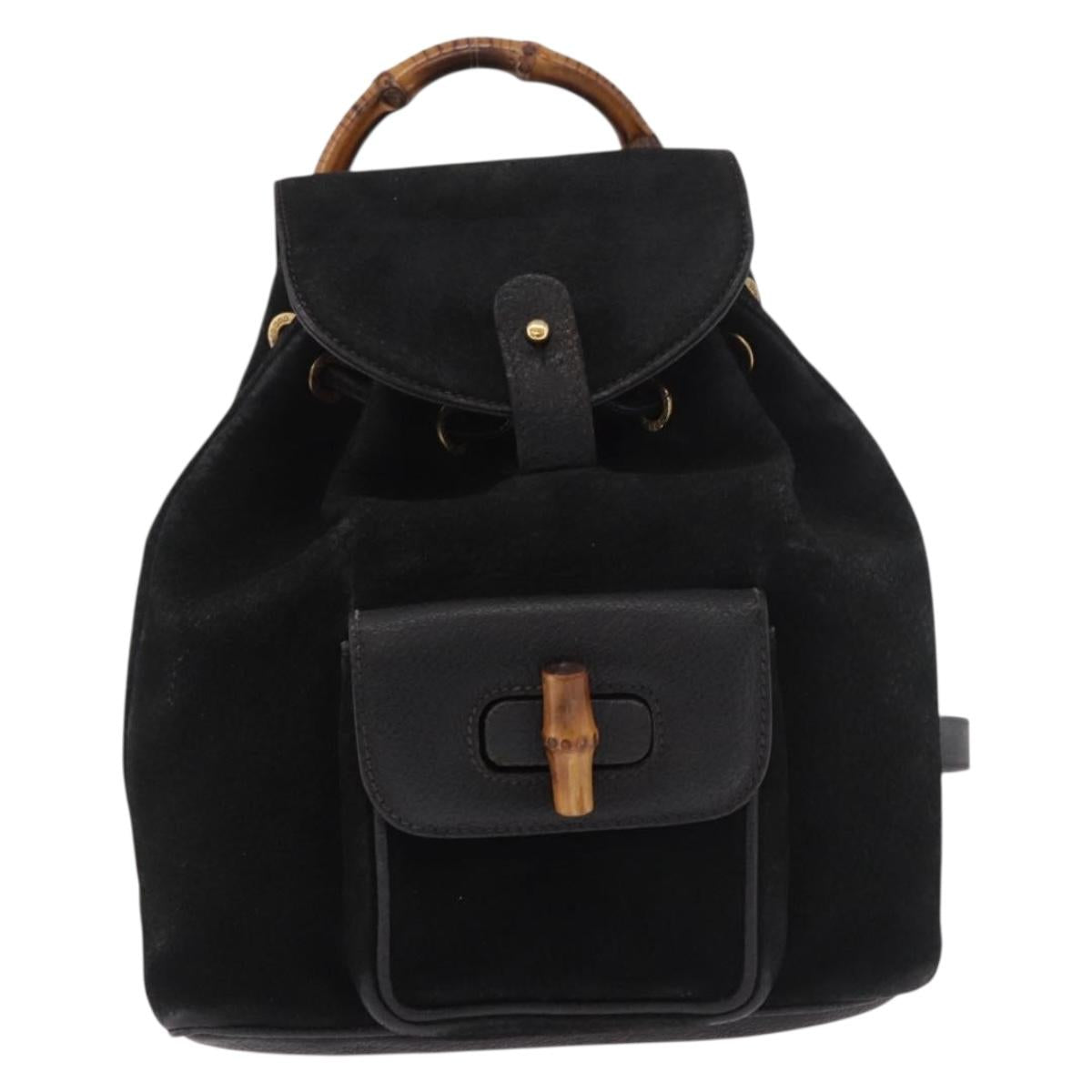 GUCCI Bamboo Backpack Suede Black Gold 003 1705 0030 Auth bs35670A