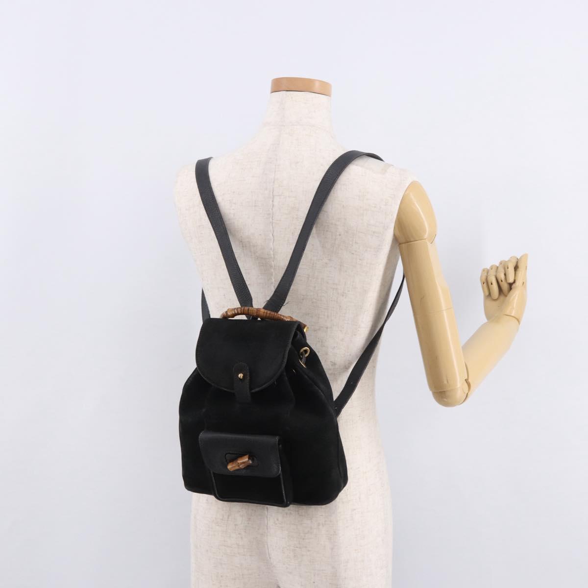 GUCCI Bamboo Backpack Suede Black Gold 003 1705 0030 Auth bs35670A