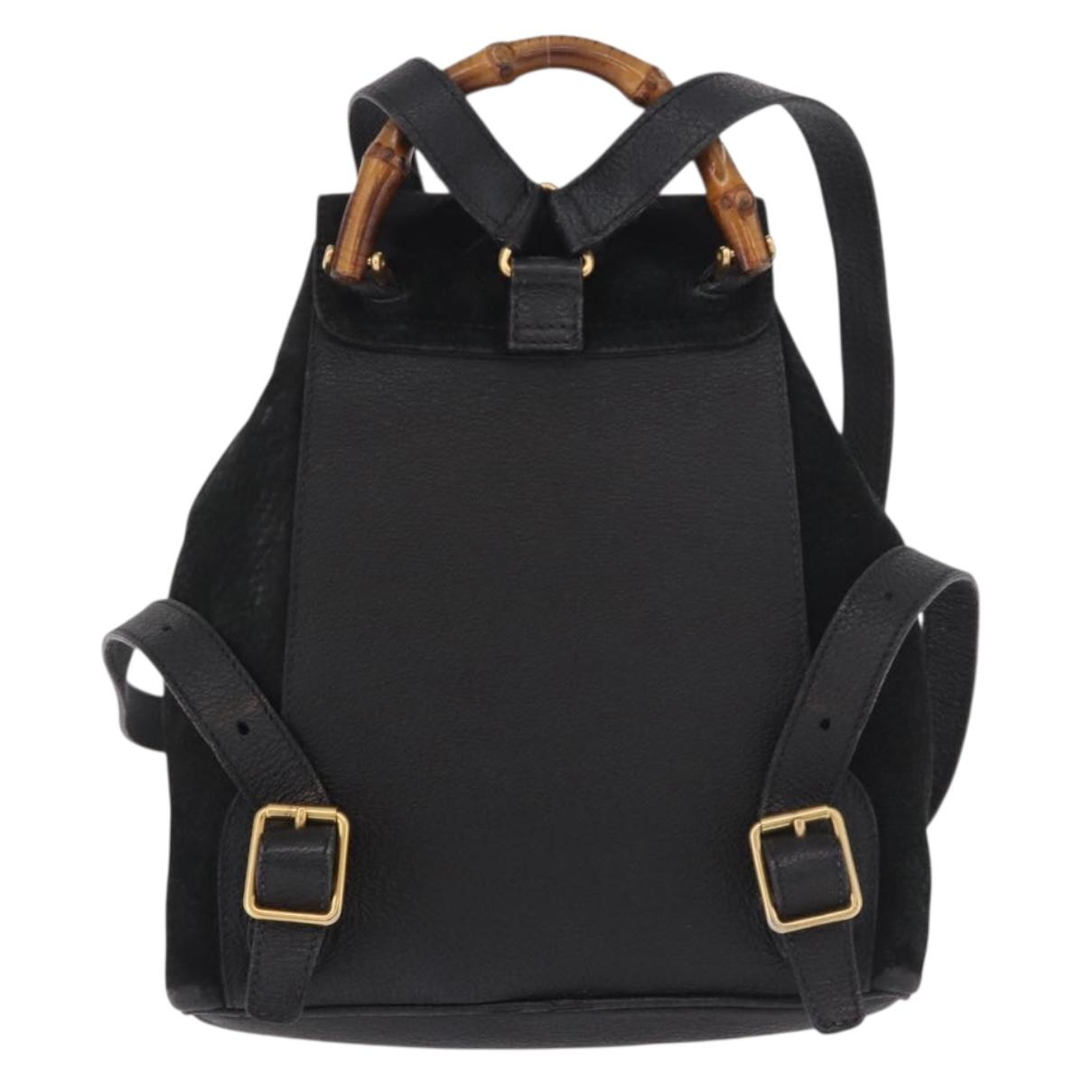GUCCI Bamboo Backpack Suede Black Gold 003 1705 0030 Auth bs35670A