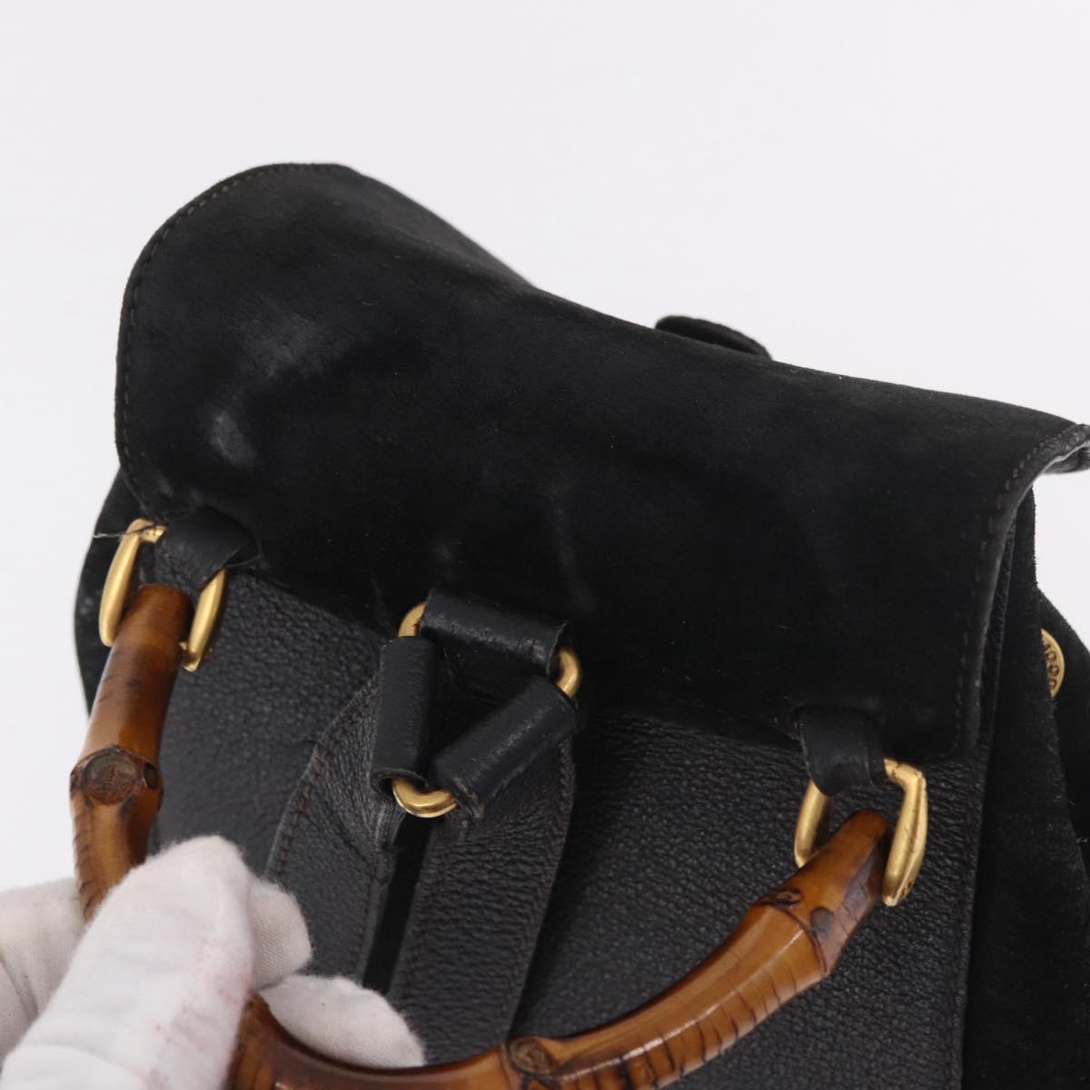 GUCCI Bamboo Backpack Suede Black Gold 003 1705 0030 Auth bs35670A