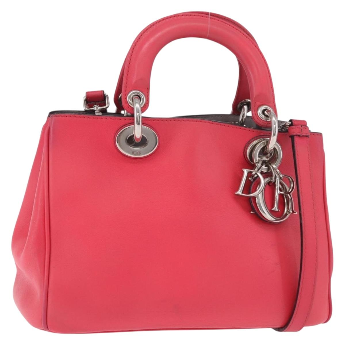 Christian Dior Diorissimo Hand Bag Leather 2way Pink Silver Auth bs35672A