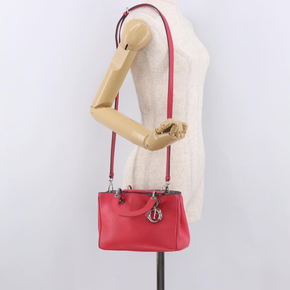 Christian Dior Diorissimo Hand Bag Leather 2way Pink Silver Auth bs35672A