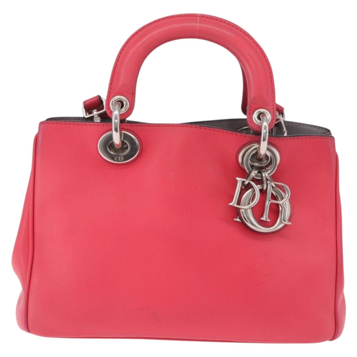 Christian Dior Diorissimo Hand Bag Leather 2way Pink Silver Auth bs35672A