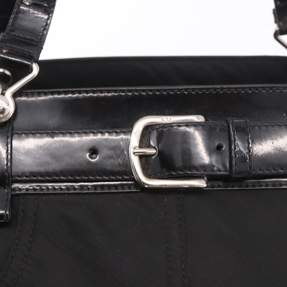 Christian Dior Hand Bag Nylon Black Silver Auth bs35673