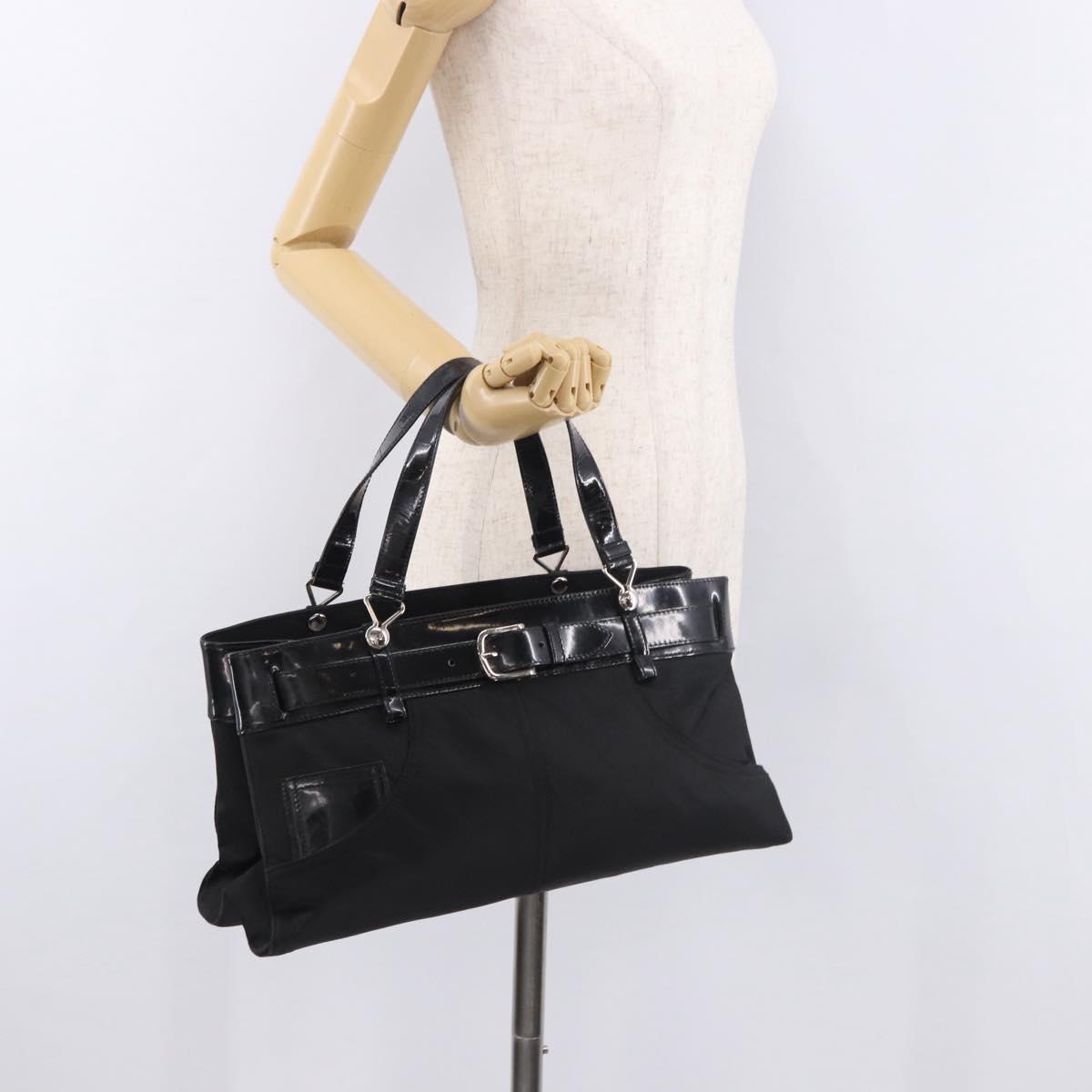 Christian Dior Hand Bag Nylon Black Silver Auth bs35673
