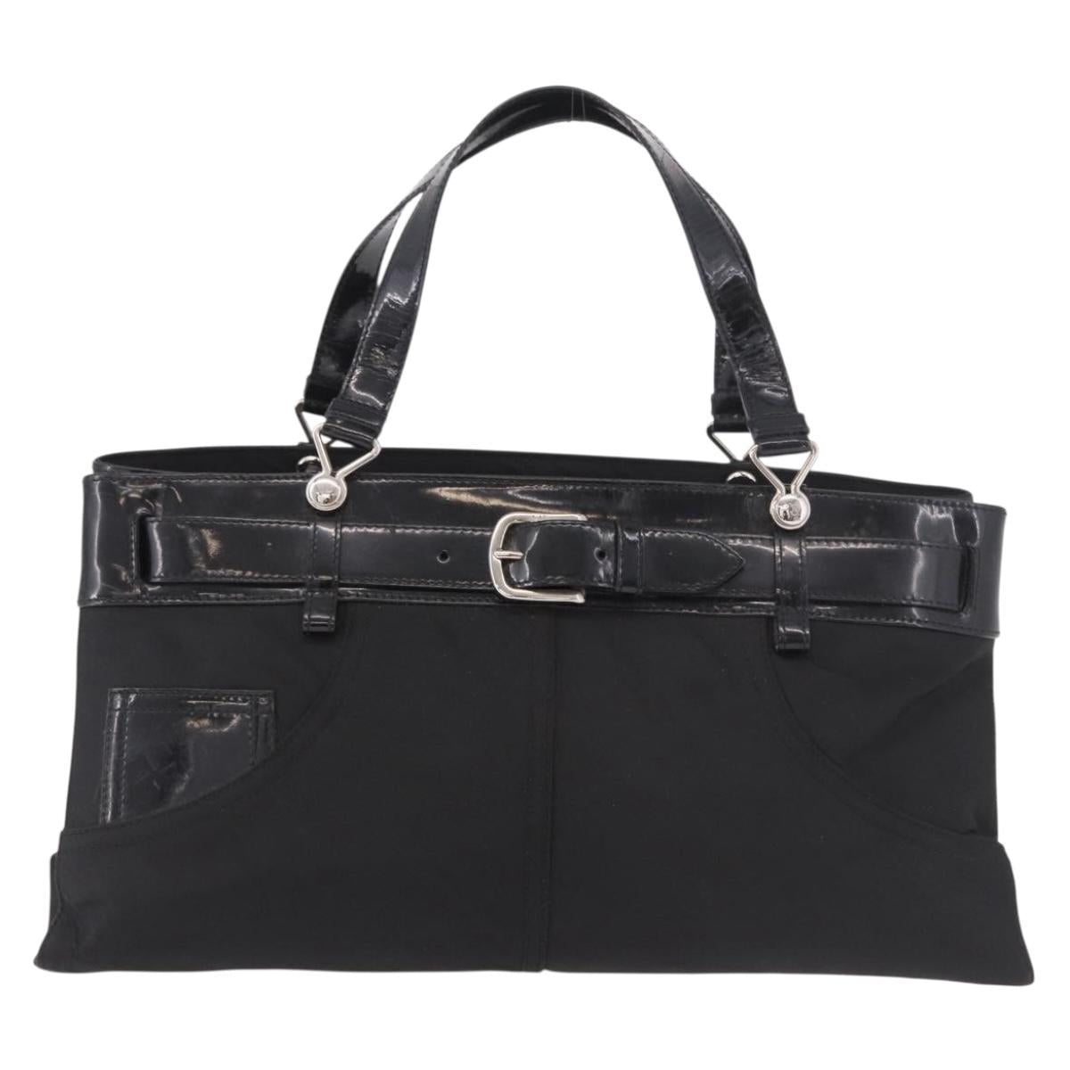 Christian Dior Hand Bag Nylon Black Silver Auth bs35673