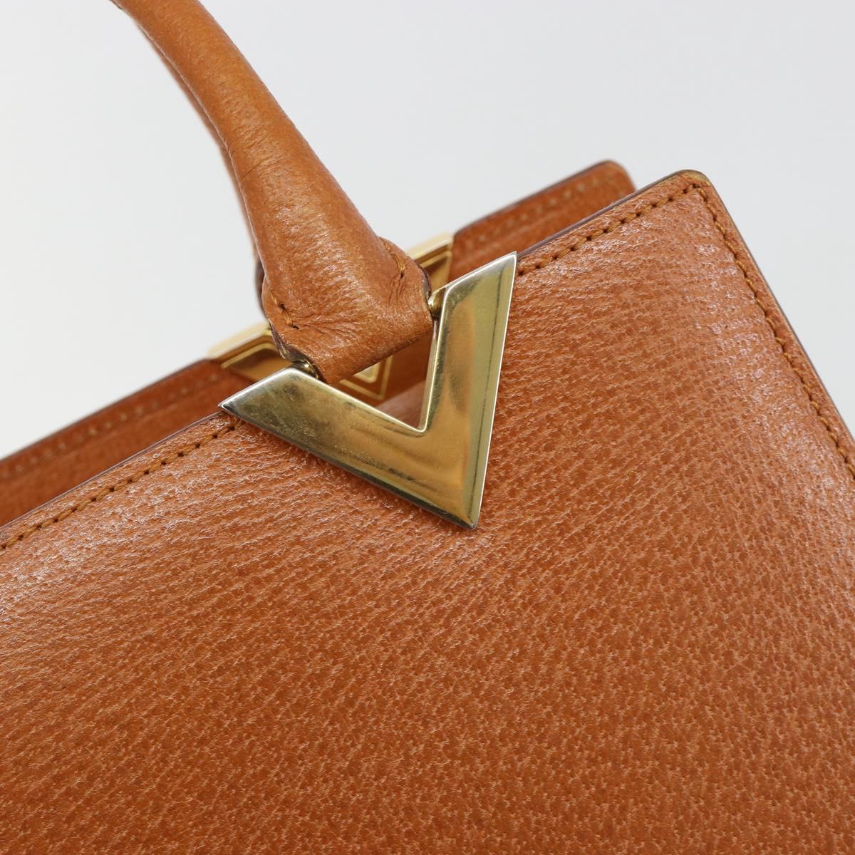 VALENTINO Hand Bag Leather Brown Gold Auth bs35674