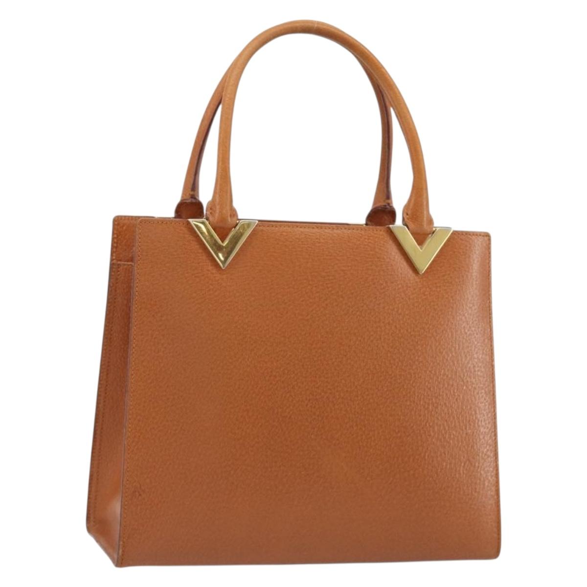 VALENTINO Hand Bag Leather Brown Gold Auth bs35674