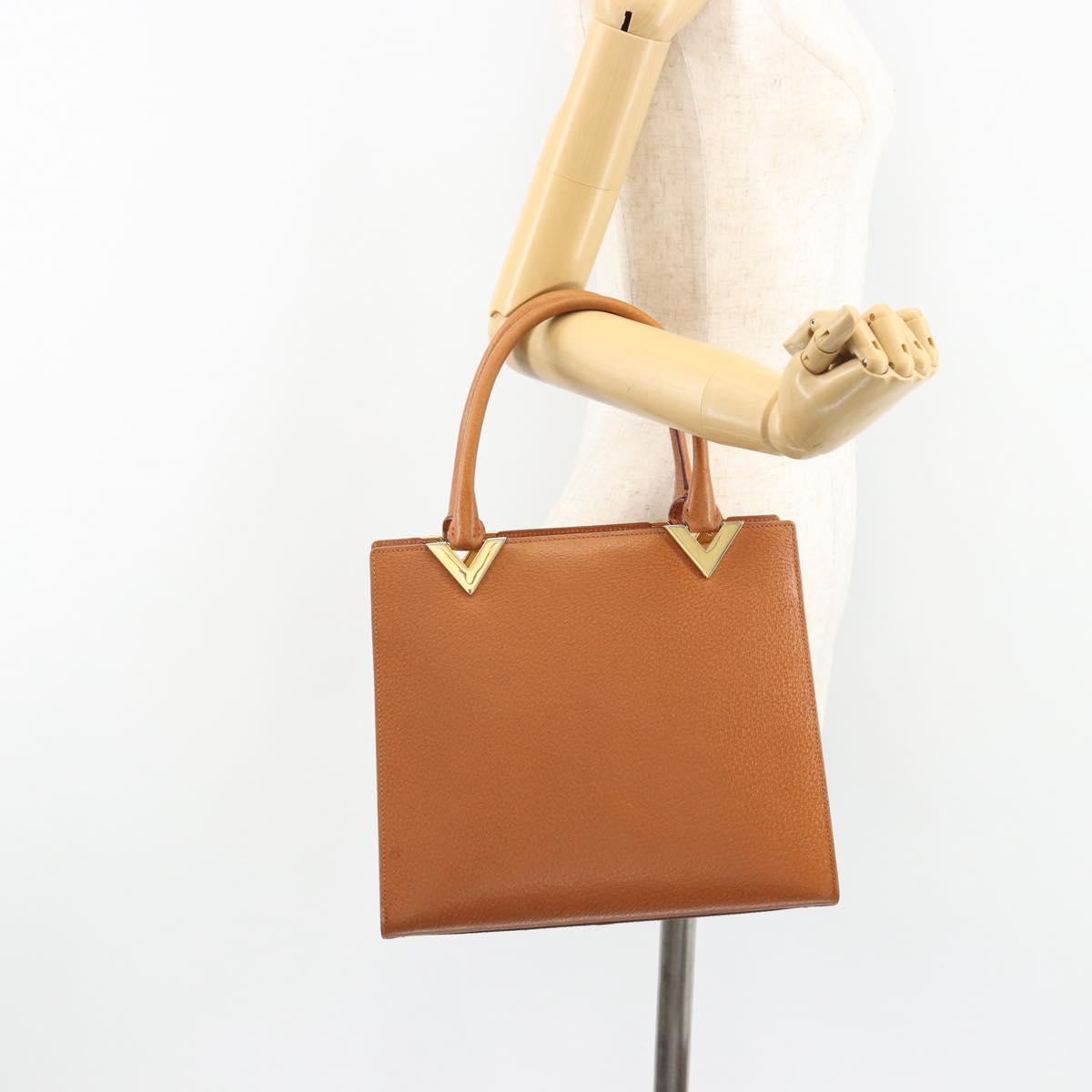 VALENTINO Hand Bag Leather Brown Gold Auth bs35674