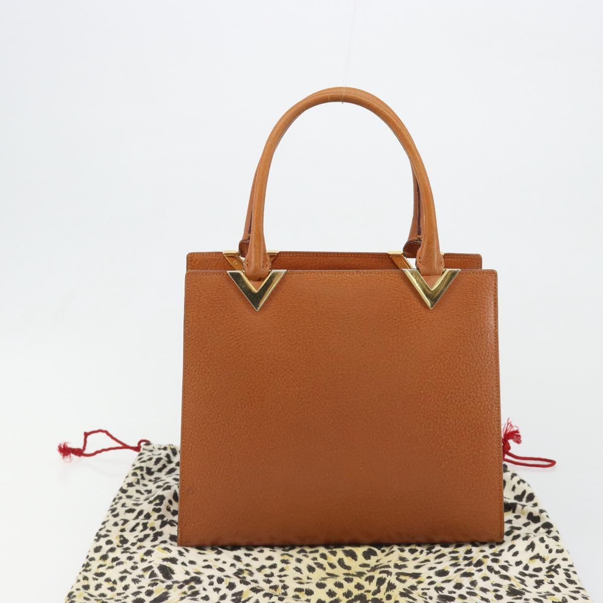 VALENTINO Hand Bag Leather Brown Gold Auth bs35674