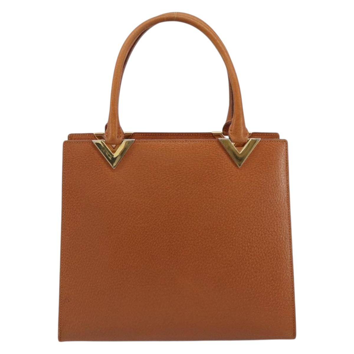VALENTINO Hand Bag Leather Brown Gold Auth bs35674