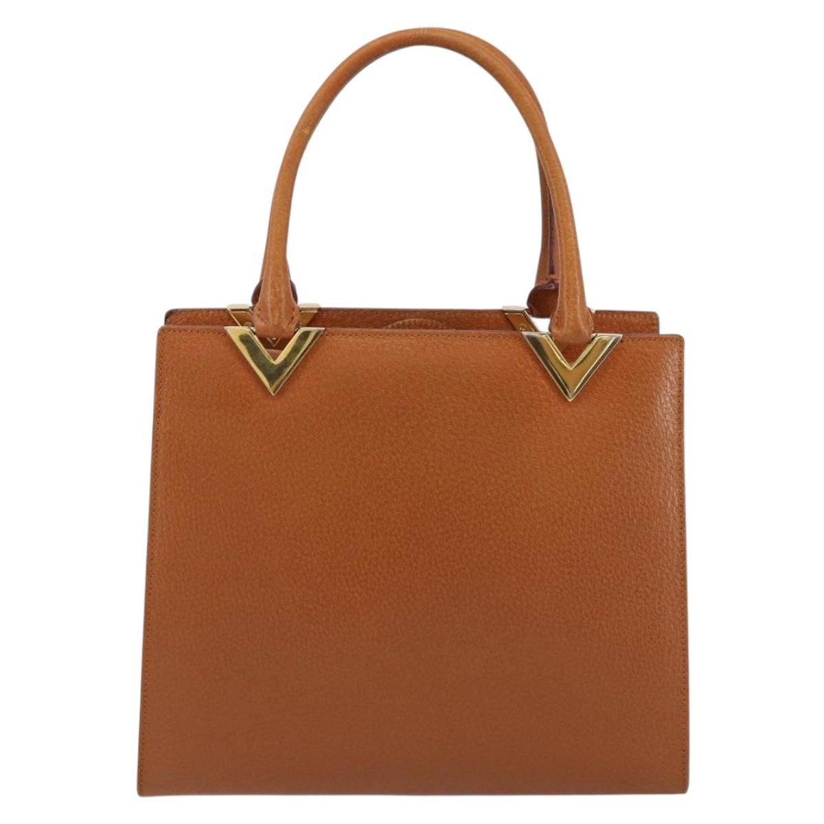 VALENTINO Hand Bag Leather Brown Gold Auth bs35674
