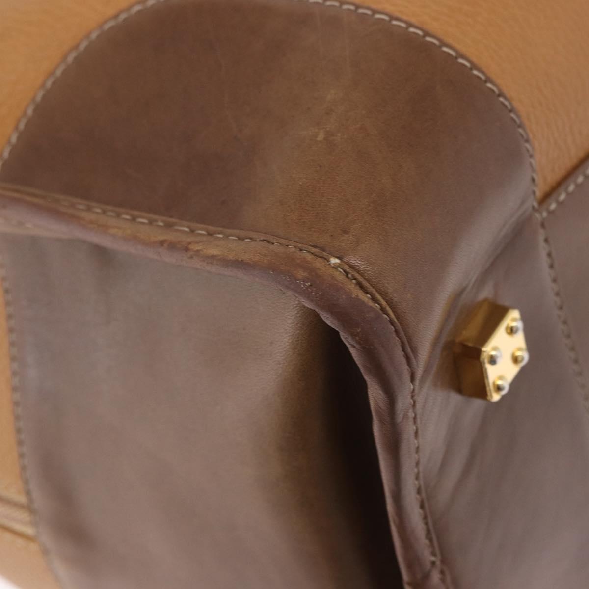 LOEWE Anagram Boston Bag Leather Brown Gold Auth bs35675