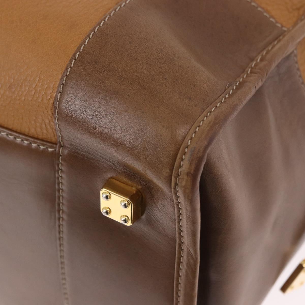 LOEWE Anagram Boston Bag Leather Brown Gold Auth bs35675