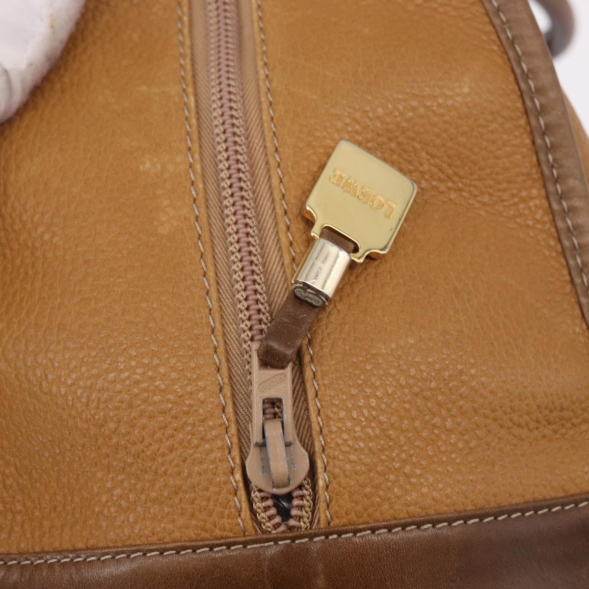 LOEWE Anagram Boston Bag Leather Brown Gold Auth bs35675