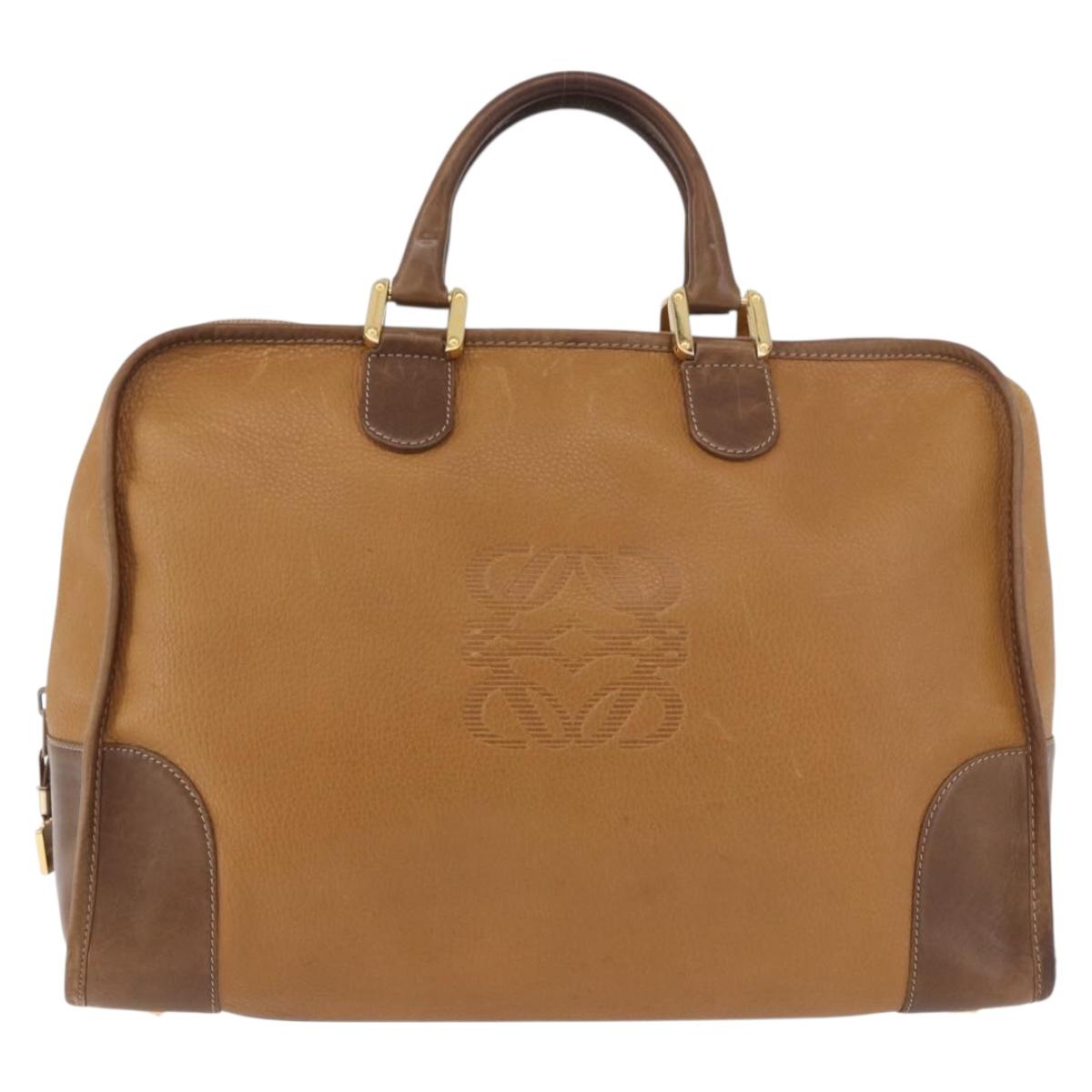 LOEWE Anagram Boston Bag Leather Brown Gold Auth bs35675
