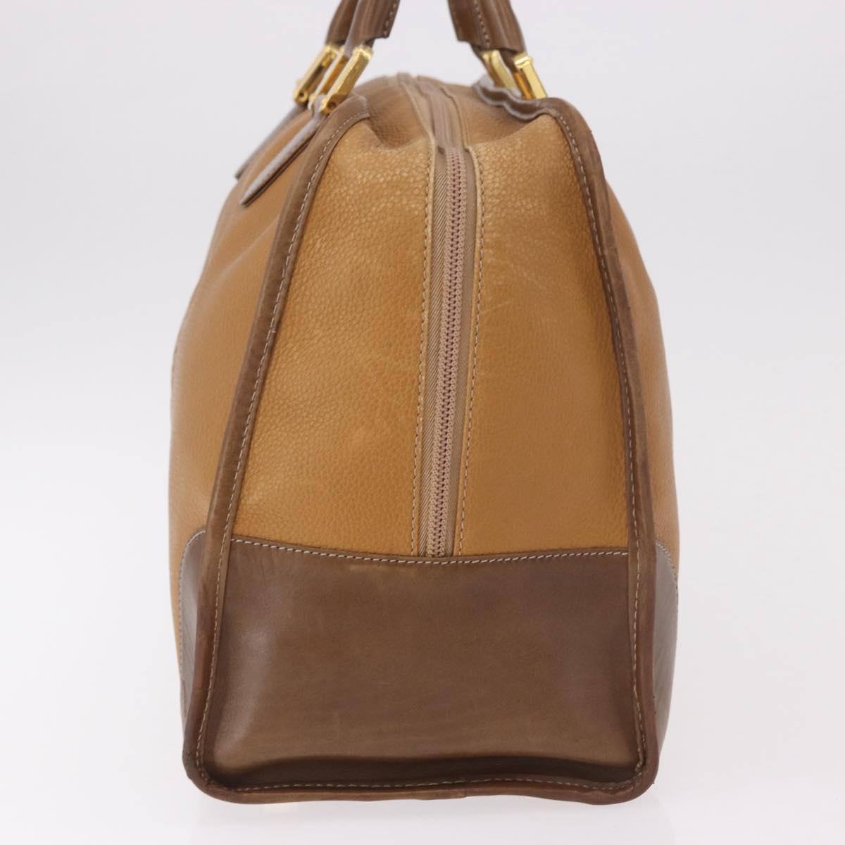 LOEWE Anagram Boston Bag Leather Brown Gold Auth bs35675