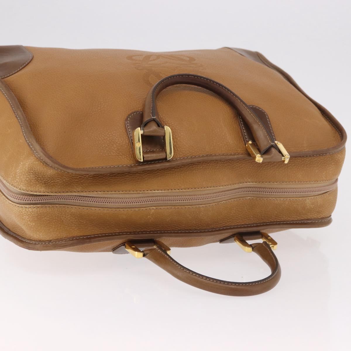 LOEWE Anagram Boston Bag Leather Brown Gold Auth bs35675