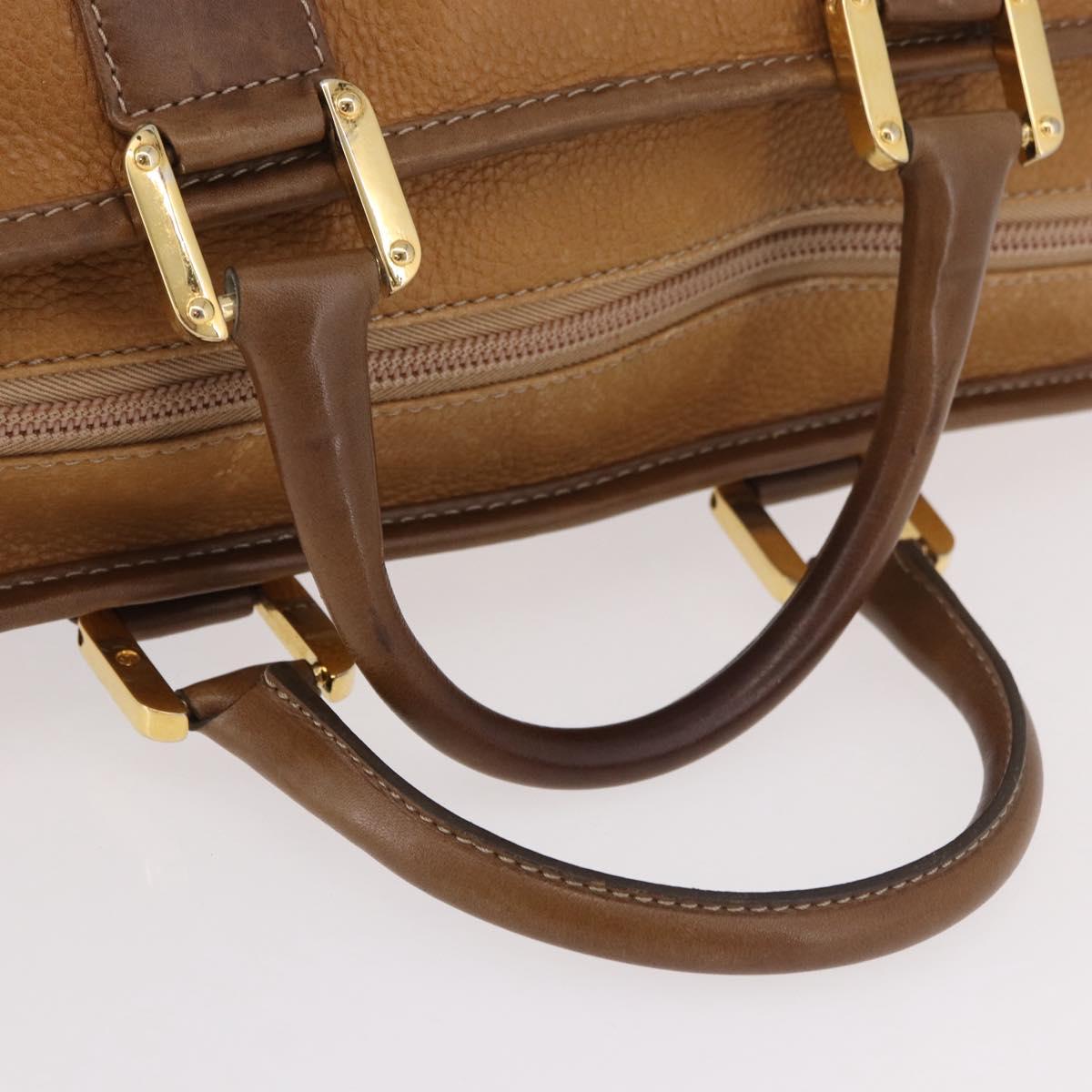LOEWE Anagram Boston Bag Leather Brown Gold Auth bs35675