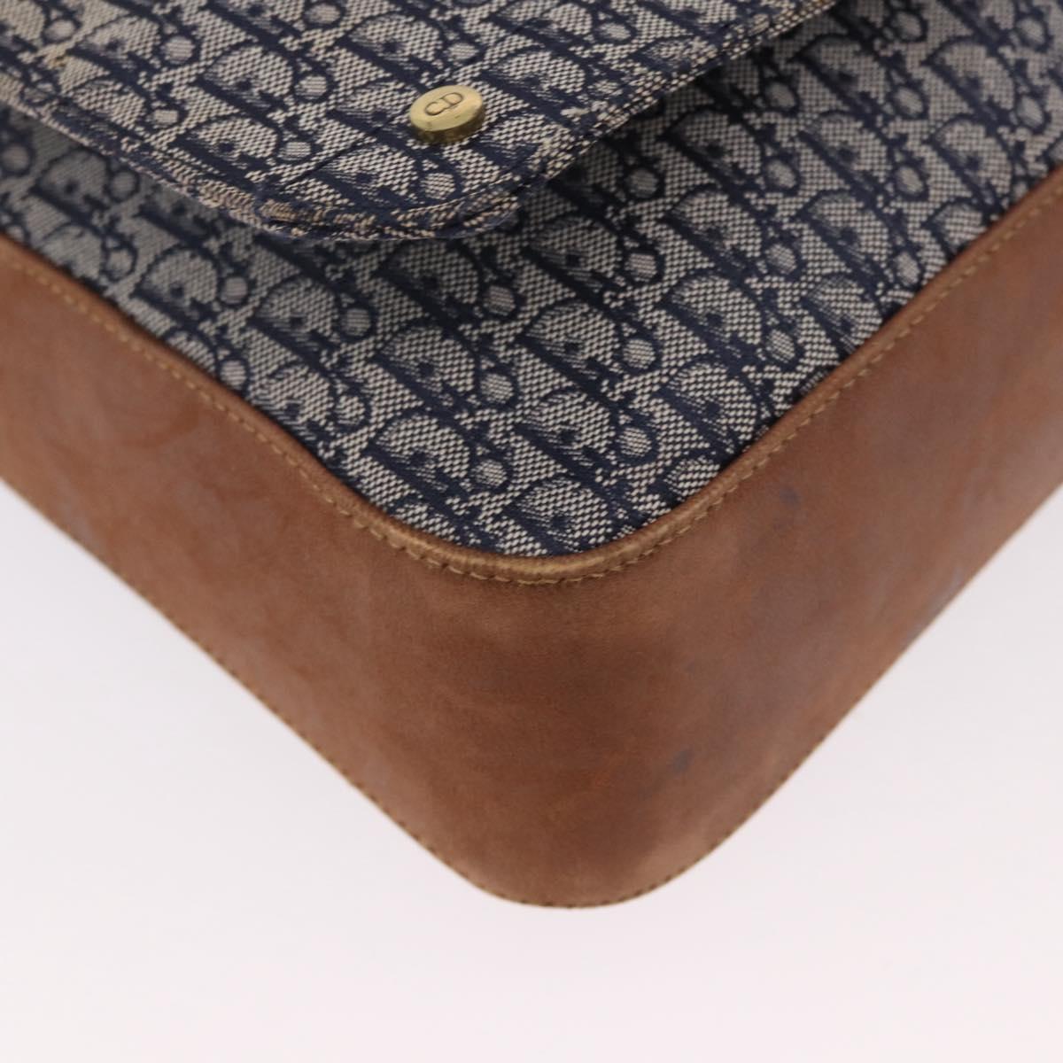 Christian Dior Trotter Canvas Shoulder Bag Navy Gold Auth bs35676A