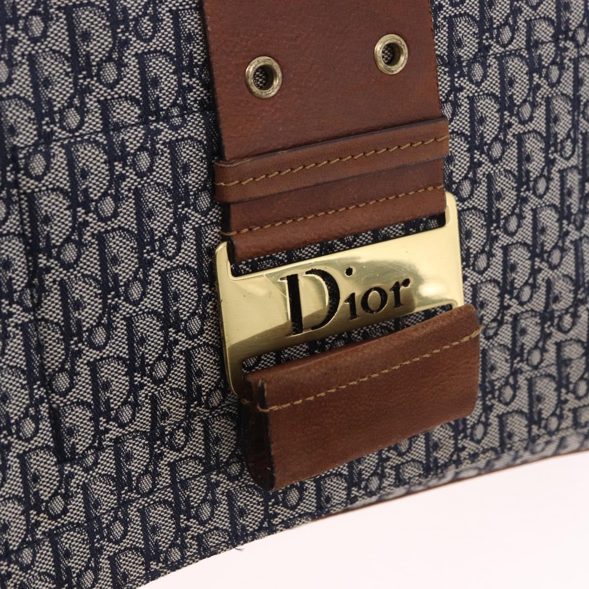 Christian Dior Trotter Canvas Shoulder Bag Navy Gold Auth bs35676A
