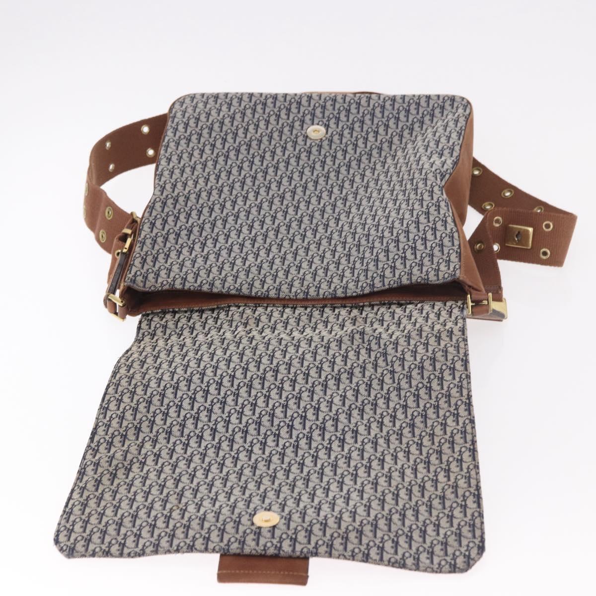 Christian Dior Trotter Canvas Shoulder Bag Navy Gold Auth bs35676A