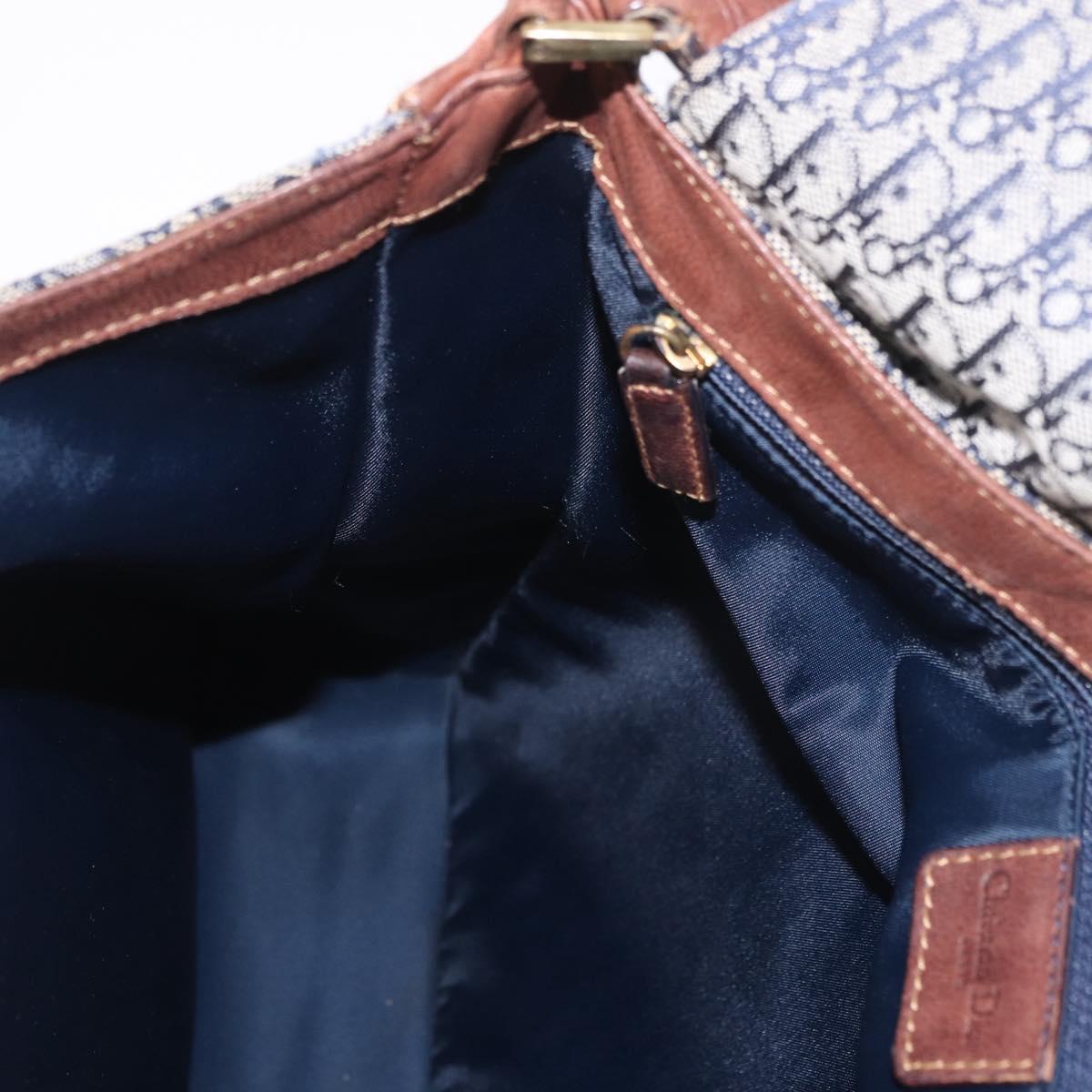 Christian Dior Trotter Canvas Shoulder Bag Navy Gold Auth bs35676A