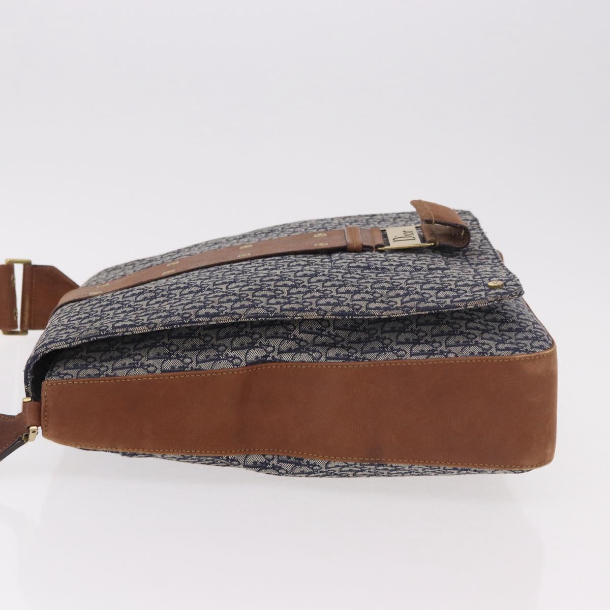 Christian Dior Trotter Canvas Shoulder Bag Navy Gold Auth bs35676A