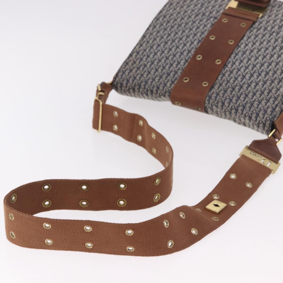 Christian Dior Trotter Canvas Shoulder Bag Navy Gold Auth bs35676A