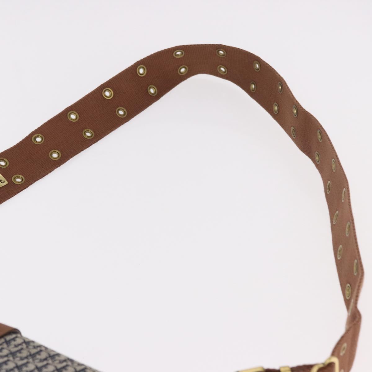 Christian Dior Trotter Canvas Shoulder Bag Navy Gold Auth bs35676A