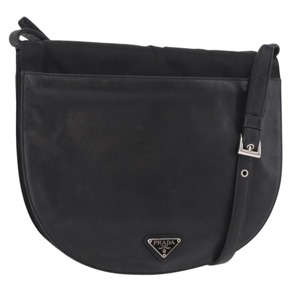 PRADA Shoulder Bag Leather Black Silver Auth bs35678A