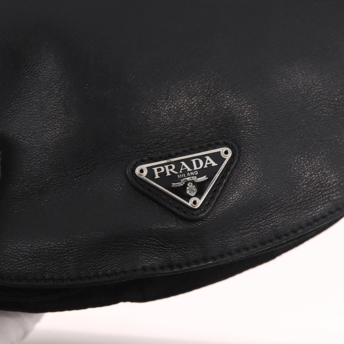 PRADA Shoulder Bag Leather Black Silver Auth bs35678A
