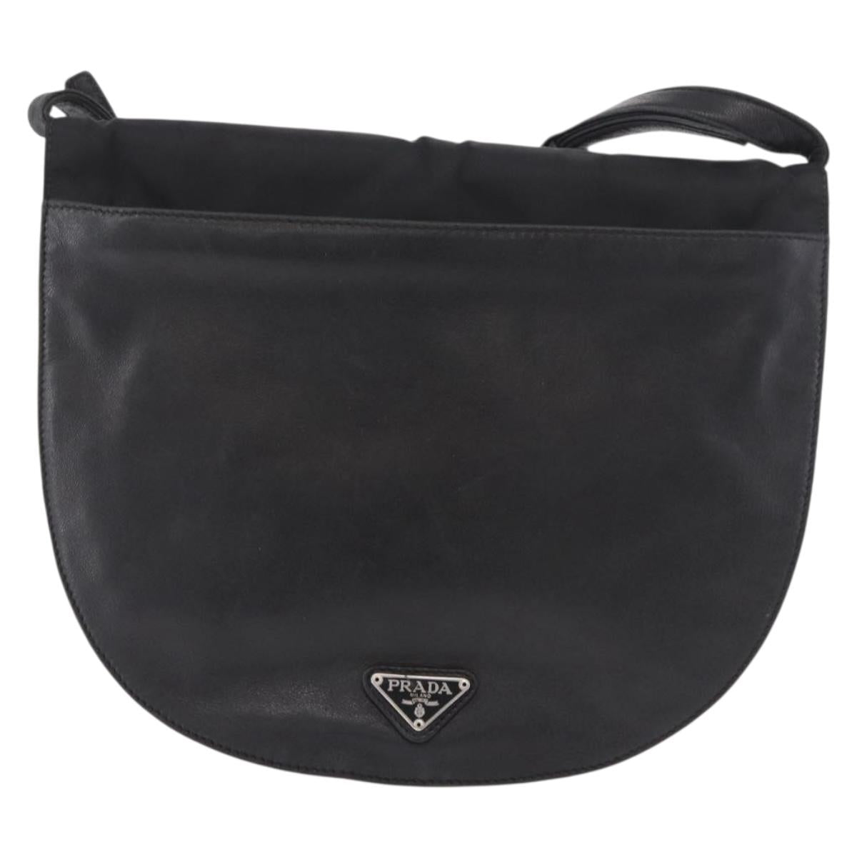 PRADA Shoulder Bag Leather Black Silver Auth bs35678A