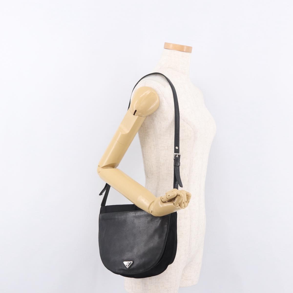PRADA Shoulder Bag Leather Black Silver Auth bs35678A