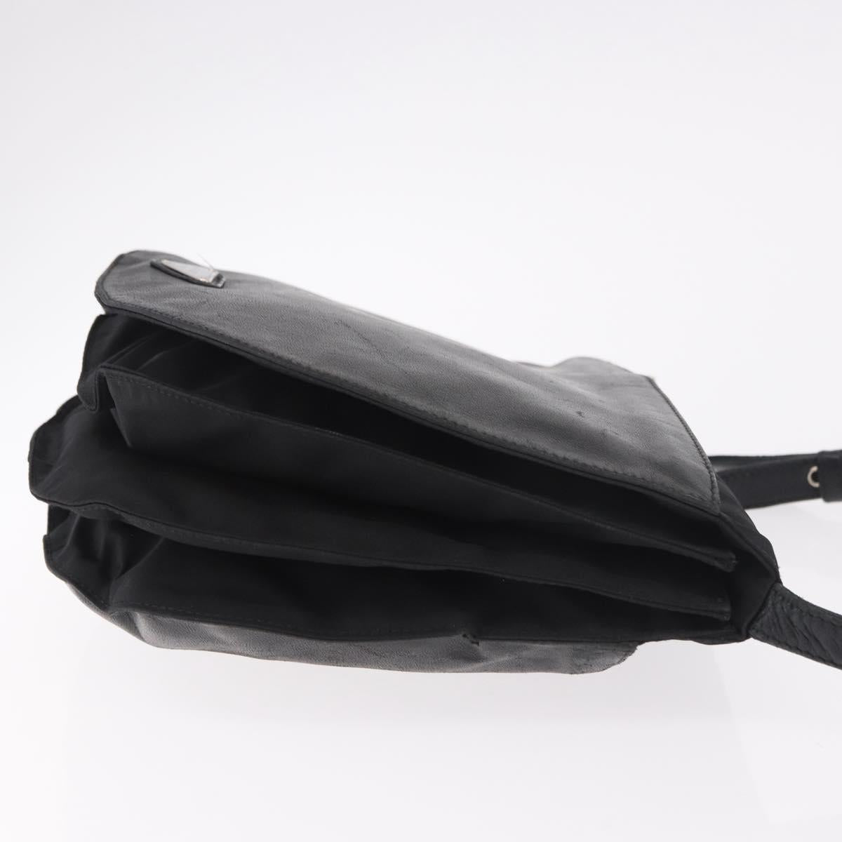 PRADA Shoulder Bag Leather Black Silver Auth bs35678A