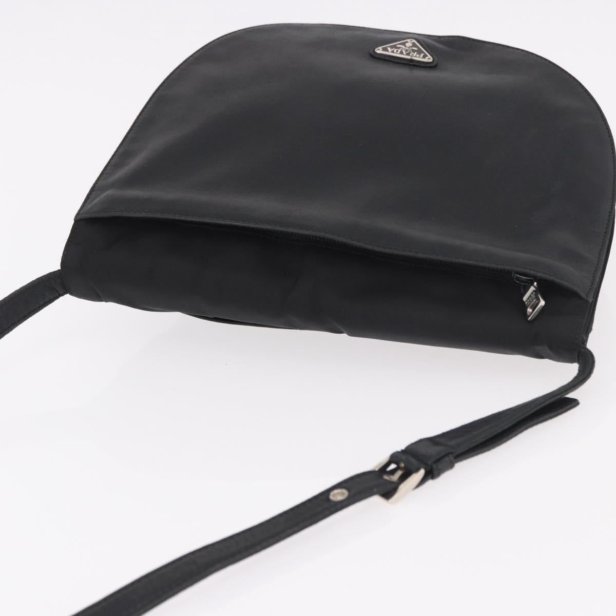 PRADA Shoulder Bag Leather Black Silver Auth bs35678A