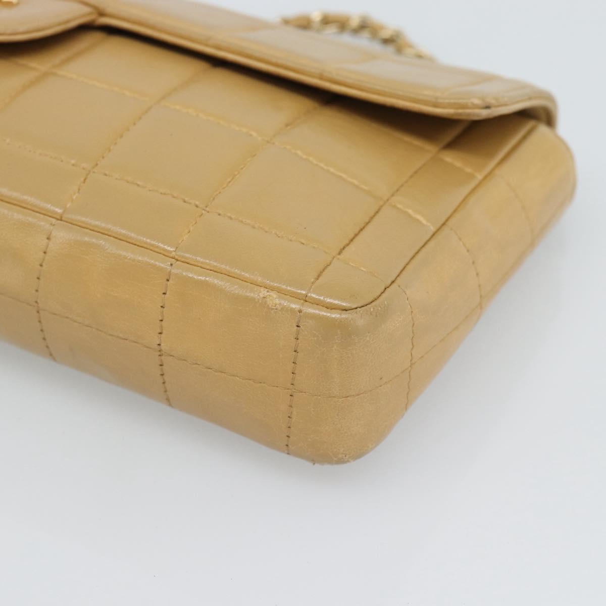 CHANEL Choco Bar Chain Shoulder Bag Lamb Skin Beige Gold CC Auth bs35679