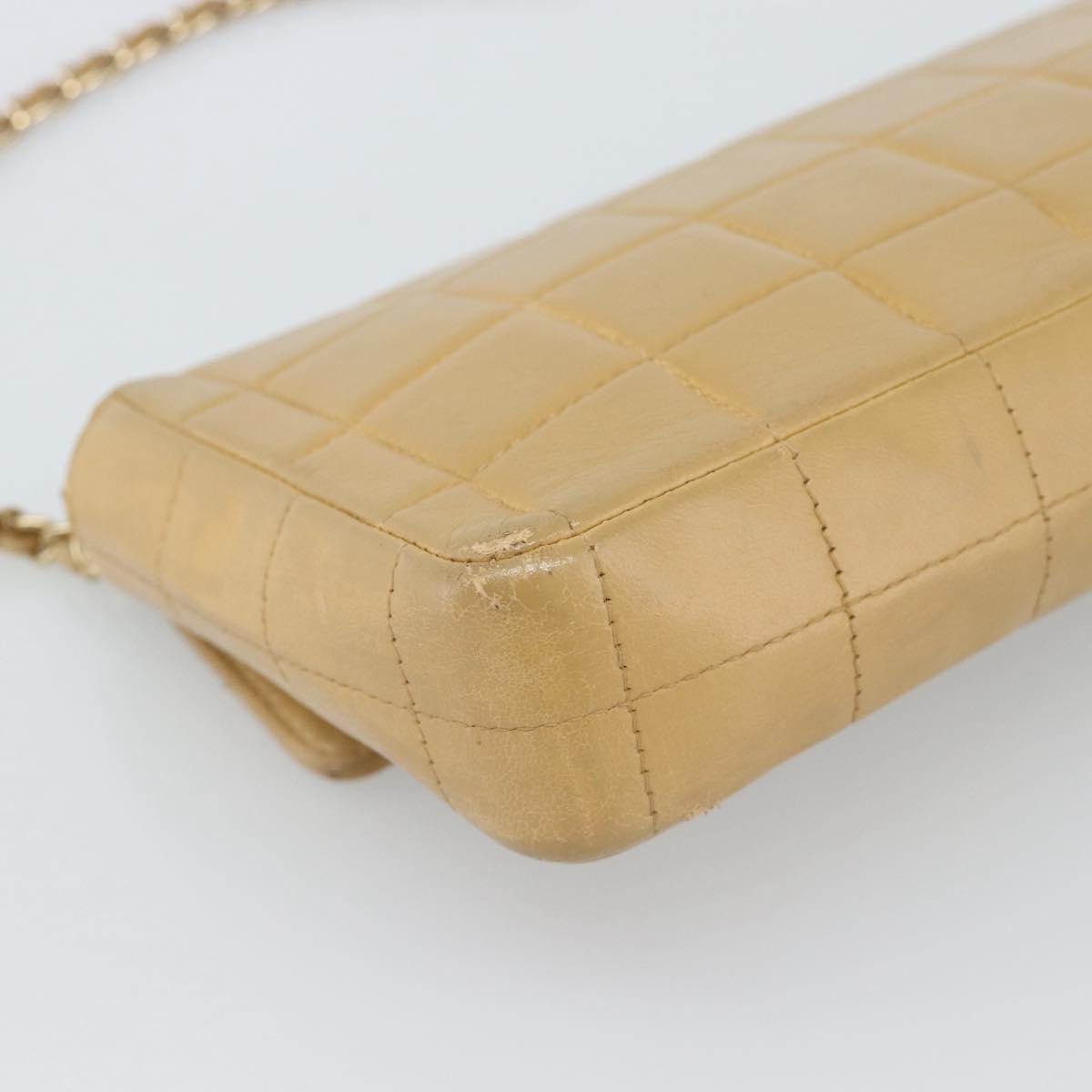 CHANEL Choco Bar Chain Shoulder Bag Lamb Skin Beige Gold CC Auth bs35679