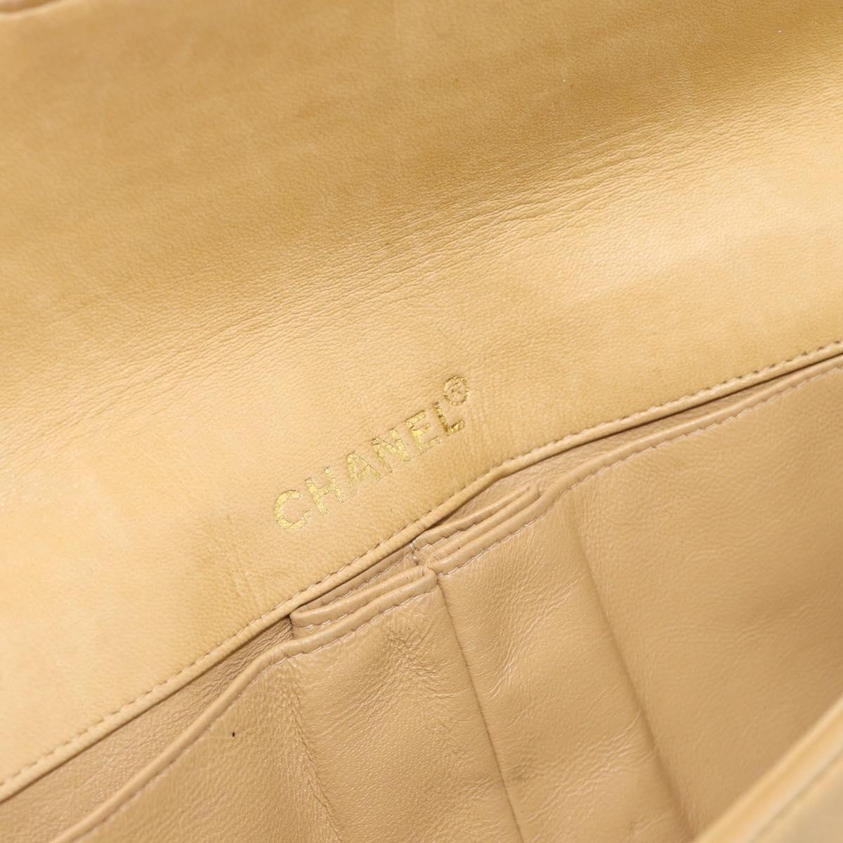 CHANEL Choco Bar Chain Shoulder Bag Lamb Skin Beige Gold CC Auth bs35679