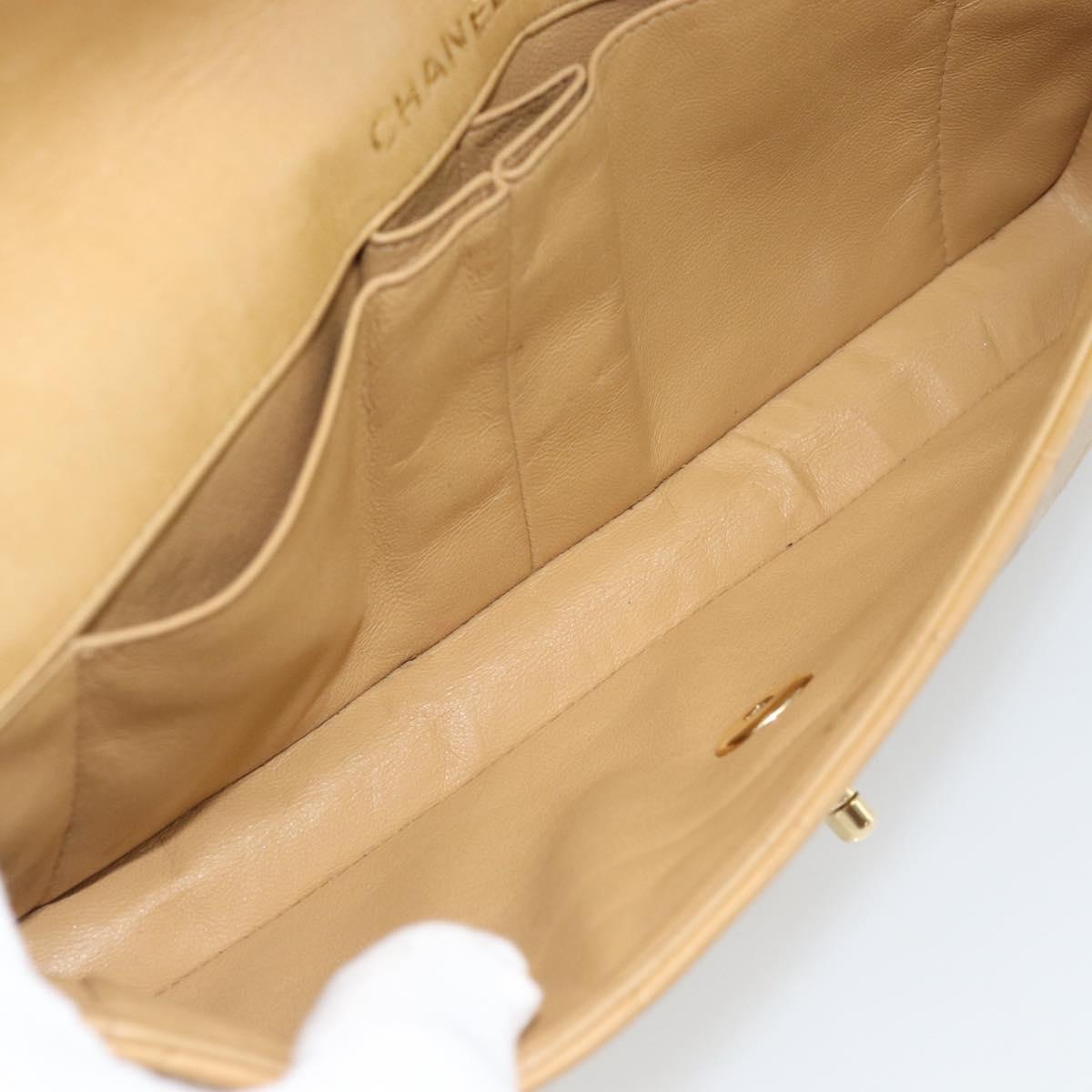 CHANEL Choco Bar Chain Shoulder Bag Lamb Skin Beige Gold CC Auth bs35679