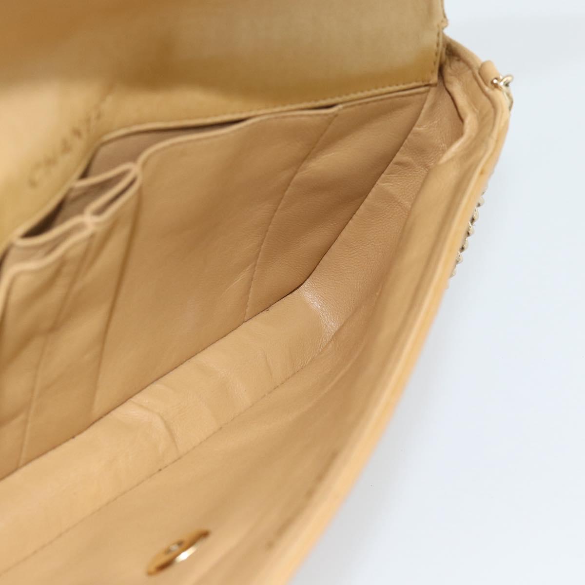 CHANEL Choco Bar Chain Shoulder Bag Lamb Skin Beige Gold CC Auth bs35679