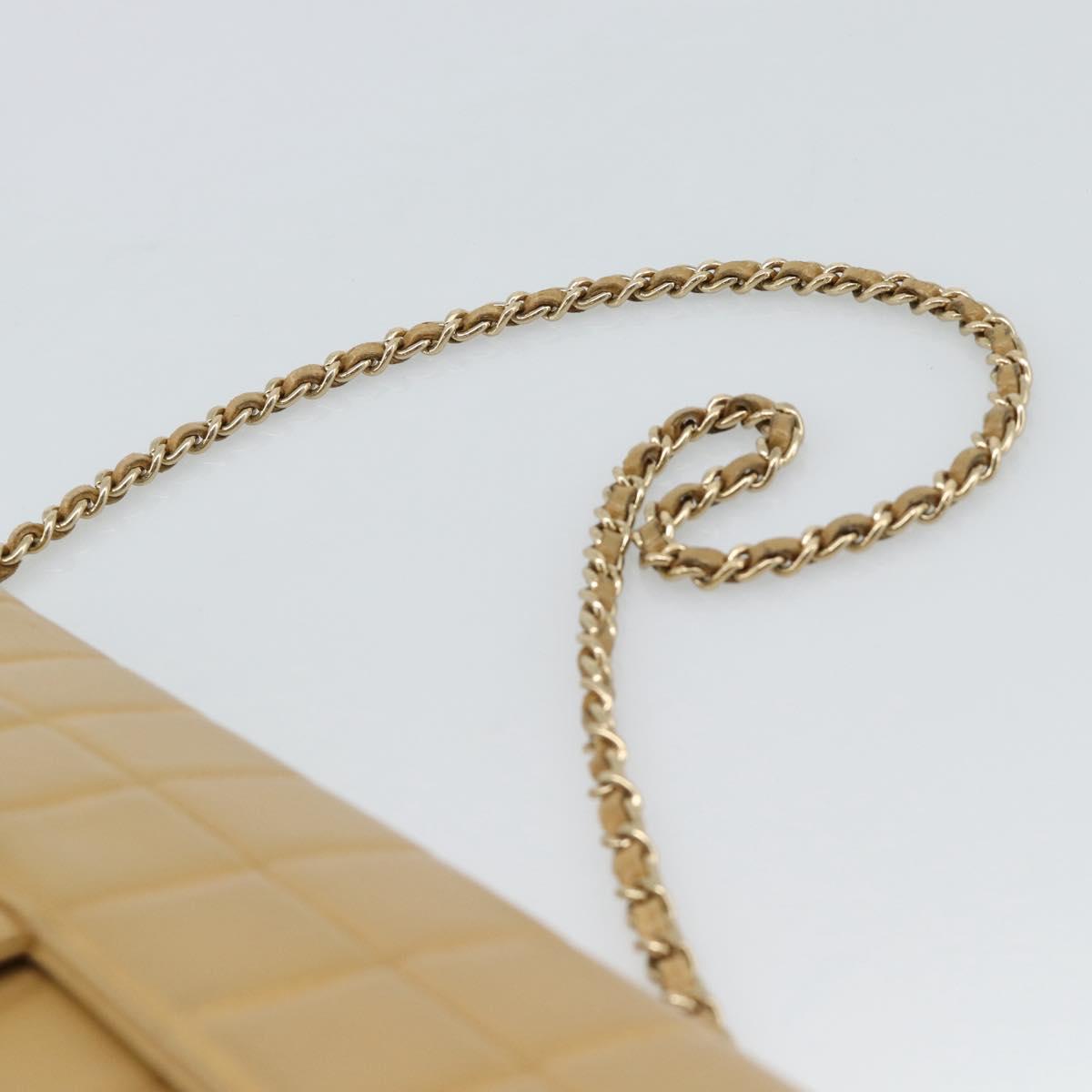 CHANEL Choco Bar Chain Shoulder Bag Lamb Skin Beige Gold CC Auth bs35679