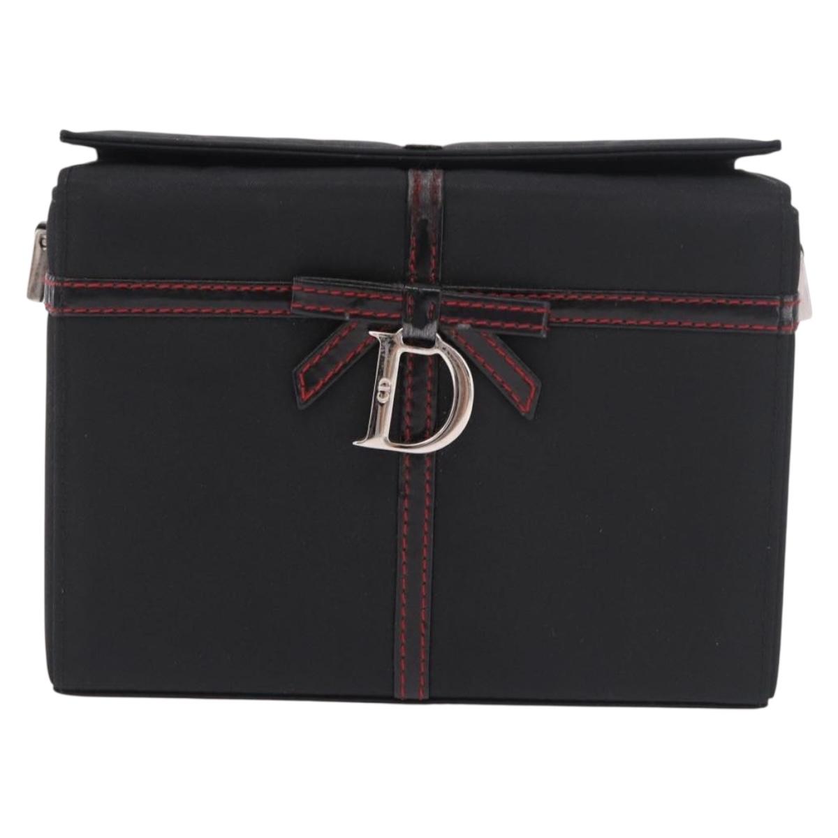 Christian Dior Clutch Bag Nylon Black Silver Auth bs35680