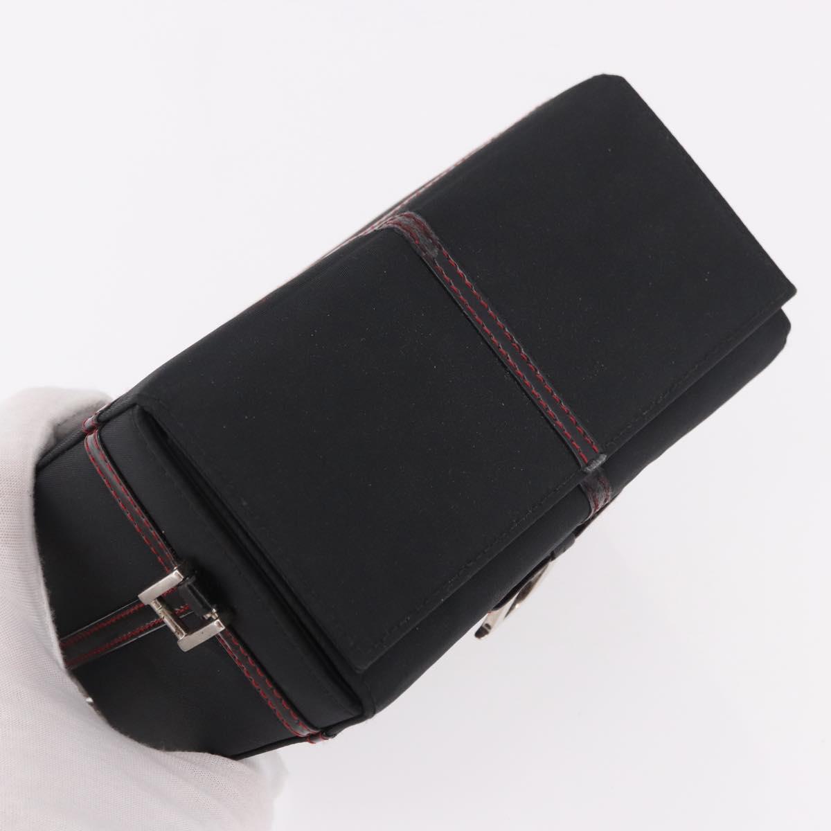Christian Dior Clutch Bag Nylon Black Silver Auth bs35680