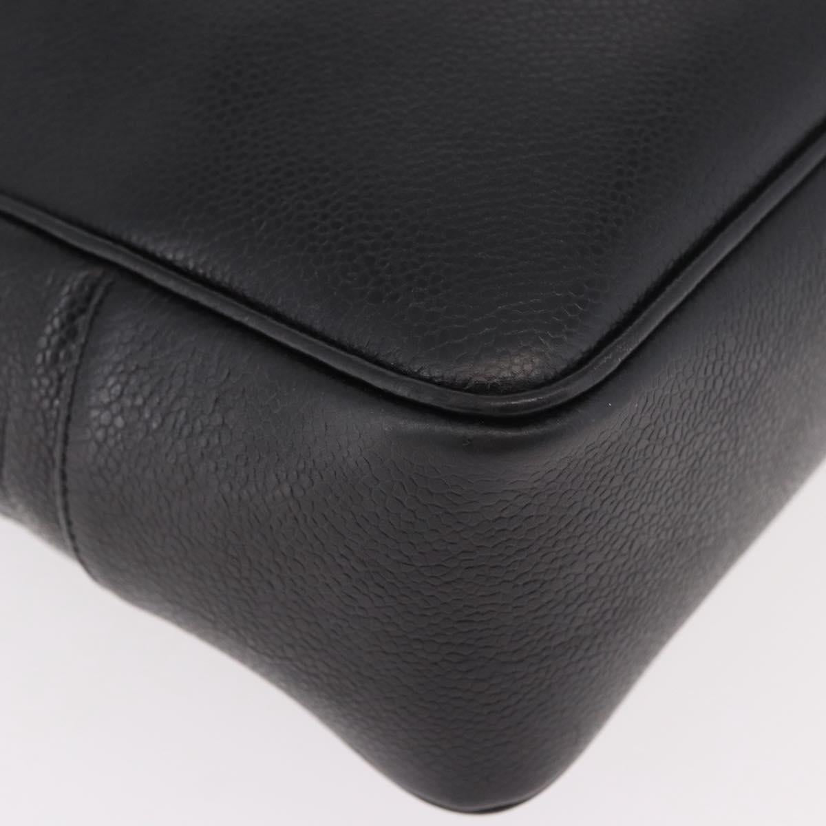 CHANEL Hand Bag Caviar Skin Black Gold CC Auth bs35681V