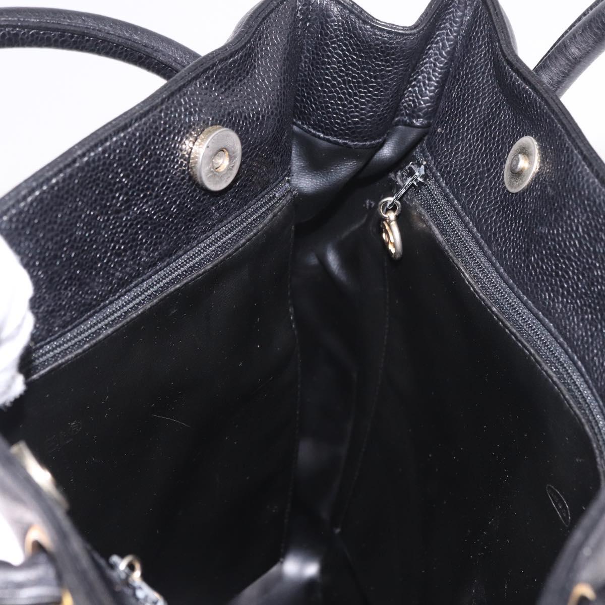 CHANEL Hand Bag Caviar Skin Black Gold CC Auth bs35681V