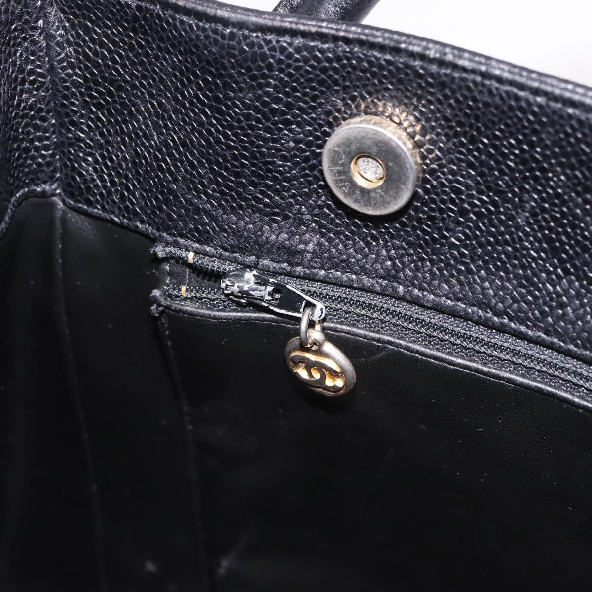 CHANEL Hand Bag Caviar Skin Black Gold CC Auth bs35681V