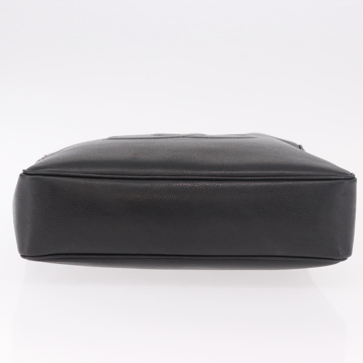CHANEL Hand Bag Caviar Skin Black Gold CC Auth bs35681V